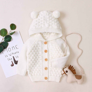 LGW Wool Ball Hooded Knitted Jacket β Soft, Warm & Stylish Winter Sweater for Kids and Toddlers
